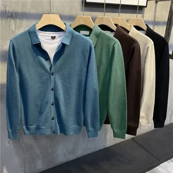 Кашемировый свитер, пальто, Мужская Корейская мода, Весна-осень, вязаные пальто на пуговицах, Мужские Однотонные рубашки-свитера, Повседневные шерстяные рубашки