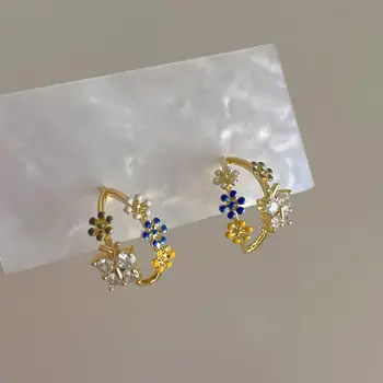 Корейские простые Цветные серьги-гвоздики с масляными каплями, цветами и бабочками, модные Хрустальные геометрические украшения, подарки для вечеринок