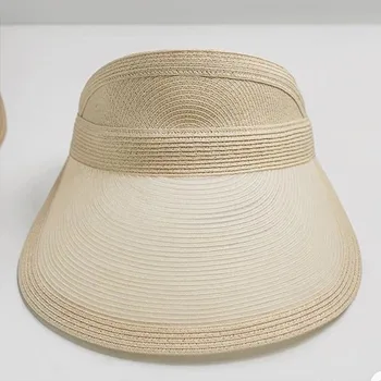 Новая кепка с солнцезащитным козырьком, летняя соломенная шляпа для женщин, солнцезащитная шляпа с регулируемыми полями большого размера, солнцезащитная шляпа ручной работы, пляжная шляпа без короны, козырек для отпуска
