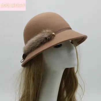 Винтажная женская шерстяная шляпа, осенне-зимняя модная кепка с широкими полями, пляжные зимние шляпы для женщин, Элегантные дорожные кепки