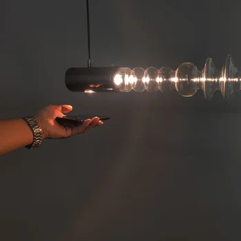 Светодиодная подвесная лампа, Креативный скандинавский Минималистский Постмодернистский Обеденный стол, Прозрачное стекло, Дизайнерский светильник с регулируемой яркостью