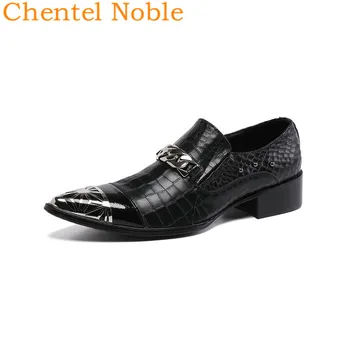 Бренд Chentel Spring Stone Pattern, Джентльменский Новый стиль мужской обуви 2020, Металлическая цепочка, Платье из натуральной кожи, Вечерние, очень классный Черный цвет
