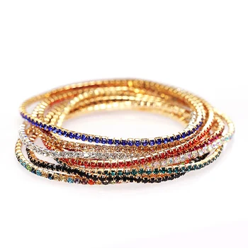 Богемные многоцветные эластичные браслеты с кристаллами для женщин, стразы для девочек, Теннисные браслеты-цепочки, свадебные украшения