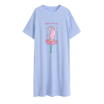 2022 Новая ночная рубашка с принтом, женская летняя хлопковая пижама с короткими рукавами, Тонкая весенне-летняя домашняя одежда с героями мультфильмов, летняя одежда