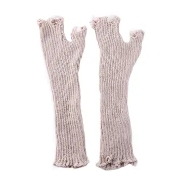 Изодранные панковские вязаные перчатки унисекс без пальцев с манжетами, женские Мужские варежки длиной до локтя, согревающие руки Broken Cool