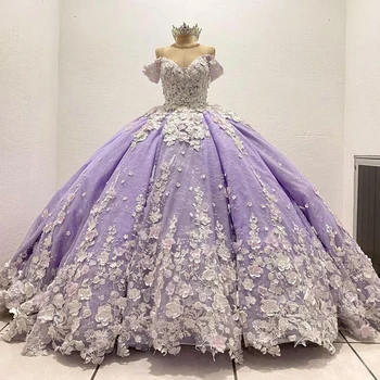 ANGELSBRIDEP Роскошное Лавандовое Пышное платье, Бальное платье С 3D Цветами И Кружевными Аппликациями, Милое Платье Принцессы 16 Vestidos De 15 Años