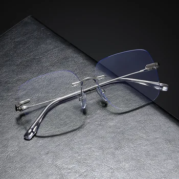 Ультралегкие очки без оправы с синим светом, мужские и женские очки в металлической оправе в стиле ретро, можно сочетать с очками для близорукости