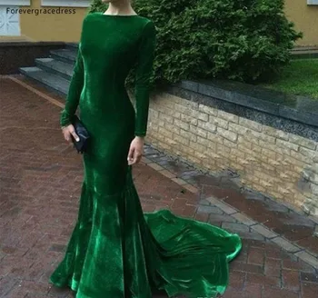 2019 Дешевое Вечернее платье из зеленого бархата Hunter, Арабское платье с длинными рукавами, праздничная одежда, Вечернее платье на заказ, Плюс размер