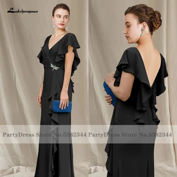 Великолепное черное женское платье с V-образным вырезом для свадебной вечеринки 2022 Vestido Madrina, сексуальное платье-футляр с оборками
