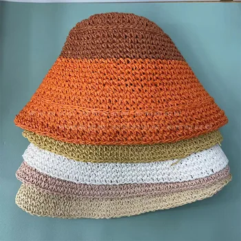 Корейская Соломенная Рыбацкая шляпа, Женские Летние Дышащие Универсальные шляпы-ведра, Цветная Складная Модная Солнцезащитная кепка для отдыха на открытом воздухе