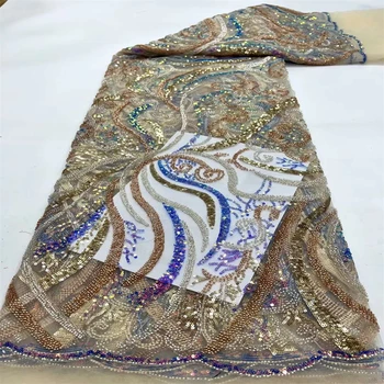 Роскошная Африканская кружевная ткань с блестками 2023, высококачественные бусины, Нигерийская свадьба жениха, свадебная вышивка, Французский тюль, кружевная ткань