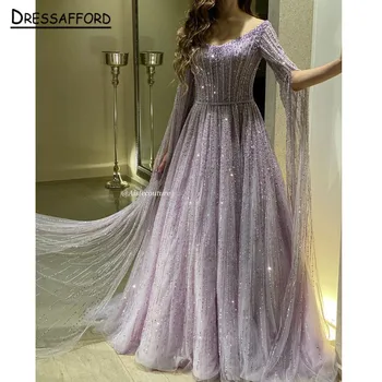 Элегантные роскошные вечерние платья с V-образным вырезом, расшитые сиреневым бисером, платья 2023 года для женщин, мусульманская вечеринка