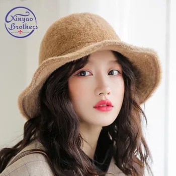 2019 Корейская зимняя женская шапка-ведро из плотного бархата и норки для девочек, однотонная уличная теплая рыбацкая шапка Panama Gorras