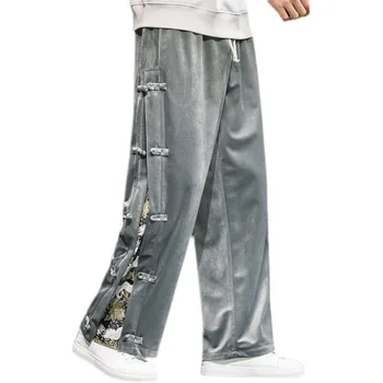 Осенний мужской стиль, большие свободные бархатные повседневные брюки с прямыми штанинами, уличная одежда Y2k, мужские брюки-карго