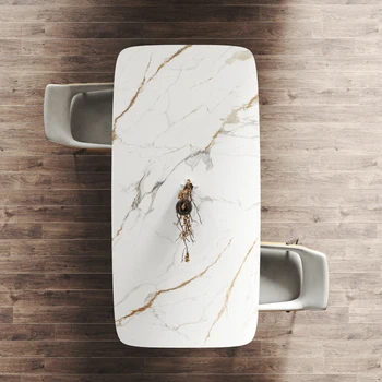 Итальянский минималистичный обеденный стол с каменной плитой, простой современный креативный стол в индустриальном стиле из нержавеющей стали