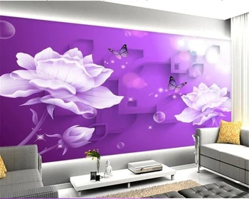 beibehang Пользовательские обои 3d фрески фиолетовая бабочка ТВ фон стены гостиная спальня обои 3d фреска papel de parede