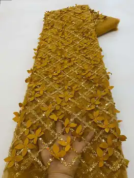 Золотые Новейшие Нигерийские кружевные ткани Роскошные бусины Высококачественные Африканские 3D блестки Кружевная ткань Свадебный Французский тюль кружевная ткань