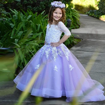 Сиренево-фиолетовые платья Алины для маленьких девочек в цветочек с аппликацией на день рождения, платье для свадебной фотосъемки, прямая поставка по индивидуальному заказу