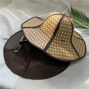 Новая дышащая женская складная соломенная шляпа, Модная портативная панама Унисекс из ротанга с защитой от ультрафиолета, мужские шляпы с зонтиками для рыбалки