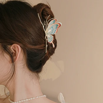 Элегантная заколка-краб, бабочка, женская Большая металлическая заколка-коготь, головные уборы для густых волос для девочек, аксессуары для волос