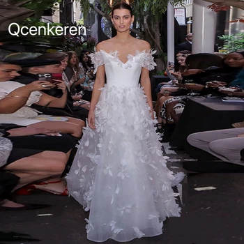 Qcenkeren5 V-образный вырез Трапециевидной формы длиной до пола с аппликацией платье женское Роскошные свадебные платья из кружевного фатина на молнии Без рукавов 2023