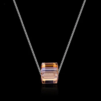 Модное изящное ожерелье Tiny Cube серебристого цвета, австрийский элемент, хрустальное колье, ожерелье для женщин, ювелирный подарок с подвеской