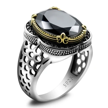 Мужское кольцо из стерлингового серебра 925 пробы, круглое объемное мужское кольцо с инкрустацией черным цирконием, модное кольцо, мужское кольцо из стерлингового серебра