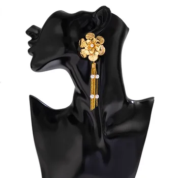 Модные золотые серьги-подвески с цветами для женщин, имитация жемчуга, цепочка с кисточками, серьга, Ювелирная вечеринка
