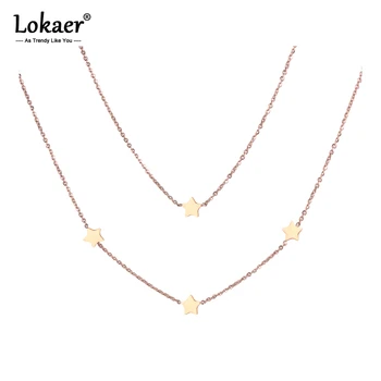 Lokaer Двухслойные Ожерелья с подвесками в виде звезд из нержавеющей стали, ювелирные изделия для женщин и девочек N18280