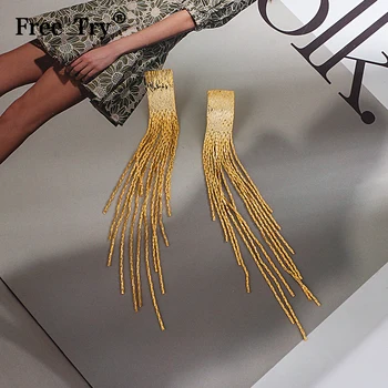 Freetry, Корейские винтажные глянцевые серьги с кисточками на длинной нити для женщин, геометрическая модная подвесная серьга, панк-украшения