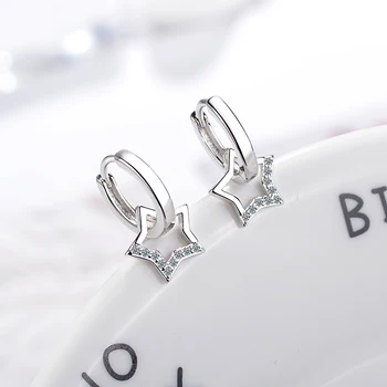 Серьги-кольца из стерлингового серебра 925 пробы с простой циркониевой подвеской в виде полой звезды Для женщин, ювелирные изделия, подарки для вечеринок oorbellen S-E786