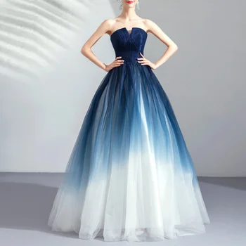 Свадебные платья Dream Starry Sky Градиентно-голубого цвета для женщин без бретелек, элегантное вечернее платье 2023, летнее платье с перекрестной шнуровкой сзади, Vestidos