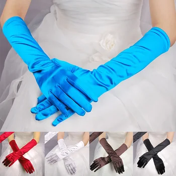 Женские вечерние вечерние перчатки Однотонные атласные варежки с длинными пальцами для мероприятий Красные Белые свадебные перчатки для новобрачных