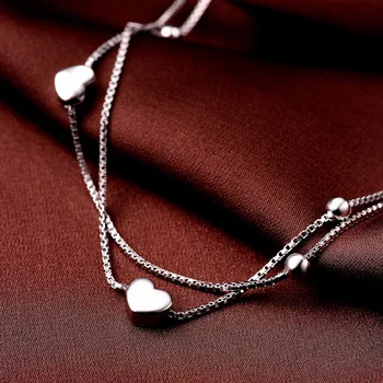 Модный ножной браслет в форме сердца из серебра 925 пробы, двухслойная регулируемая длина, женская повседневная одежда, цепочка для ног, лето