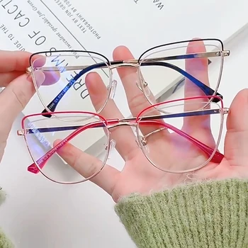 Женские Модные ультралегкие очки в новой металлической оправе для очков Cat Eye Blue Light Blocking Glasses