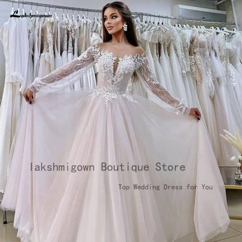 Розовое платье принцессы для новобрачных, свадьба 2022, Vestidos, пышные свадебные платья в стиле бохо с длинными рукавами, линия