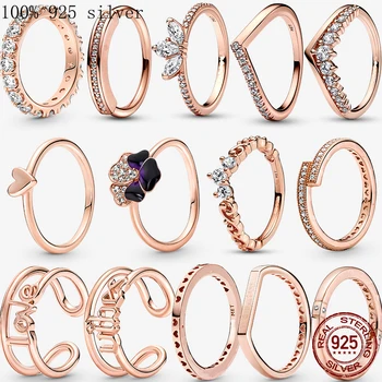 Кольца из стерлингового серебра 925 пробы для женщин, оригинальное обручальное кольцо Infinity Love Heart, кристаллы розового золота, роскошные ювелирные украшения