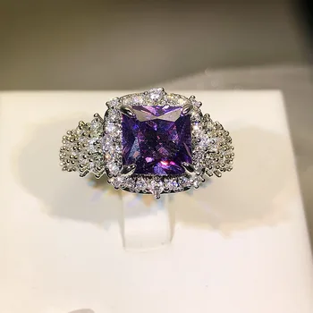 Дамская мода, кольцо из стерлингового серебра 925 пробы с аметистом, женское винтажное кольцо на палец, Фиолетовый кристалл, Свадебное обручение, Модные украшения