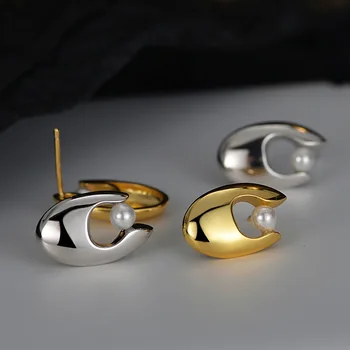 Корейские минималистичные серьги с глянцевым жемчугом в виде ракушки высокого класса, нишевые серьги из стерлингового серебра S925 пробы с полым пространством для