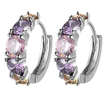 Женские серьги Circles В корейском стиле, фиолетовое красочное кольцо с цирконием, Новая элегантная клипса для ушей, легкие роскошные модные украшения высокого класса