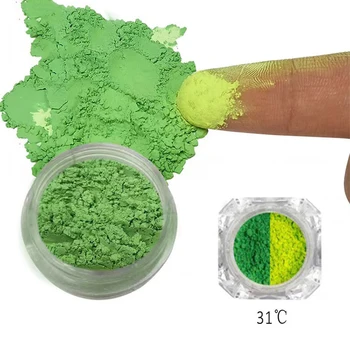 Порошок, изменяющий цвет при температуре, Термохромный пигмент с зеленого на желтый Для ногтей, тканевые покрытия, Чернила, Пластиковая печать