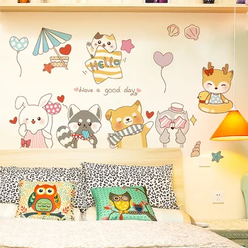 [shijuekongjian] Мультяшные Животные Наклейки На Стену DIY Воздушные Шары Звезды Настенные Наклейки для Детской Комнаты Детская Спальня Украшение Дома