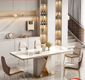 Итальянский легкий обеденный стол класса люкс из каменной плиты, современный и простой домашний ресторан, небольшая семья, обеденный стол высокого класса и