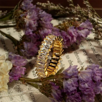 Роскошное женское кольцо с белым цирконом, Обручальное кольцо цвета желтого золота, Квадратные обручальные кольца с кристаллами для женщин