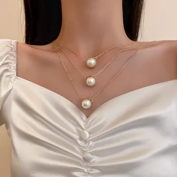 Новое Корейское ретро многослойное жемчужное ожерелье для женщин, индивидуальное модное ожерелье, свадебные украшения из трех частей, подарки на день рождения