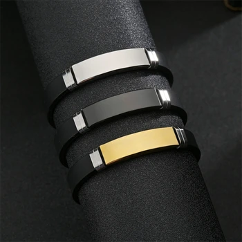 Винтажный браслет из нержавеющей стали, силиконовый простой спортивный браслет цвета черного золота, подходящий для пар, молодых мужчин и женщин