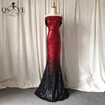 Вечерние платья с красными блестками, вечернее платье Русалки с открытыми плечами, вечернее платье выцветающего цвета, вечернее платье знаменитостей с черной застежкой-молнией снизу