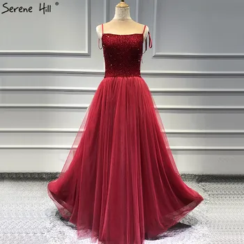Красные сексуальные вечерние платья трапециевидной формы без бретелек, новейший дизайн, вечернее платье без рукавов, расшитое блестками, настоящее фото LA70004