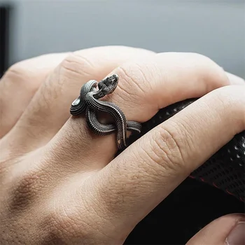 Властное винтажное кольцо в виде змеи серебристого цвета для мужчин, кольцо в виде змеи, мужское кольцо ручной работы, ожерелье 