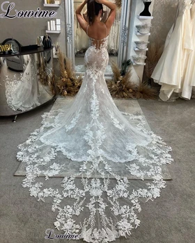 Свадебные платья из чистого кружева Русалки со шлейфом, платья невесты в стиле бохо-спагетти, свадебное платье с открытой спиной, Vestidos De Novia